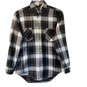 Royal Knight Men's Flannel Navy & White Plaid Button Down 100% Cotton Shirt Sz M